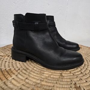 Clarks Black Leather Chunky Ankle Boots